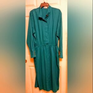 Women's Plus Size 18 Vintage Teal JoRo High Collared Pocketed Shirtdress